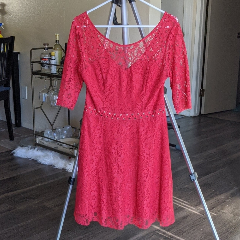 Fire engine red fit and flare Guess dress